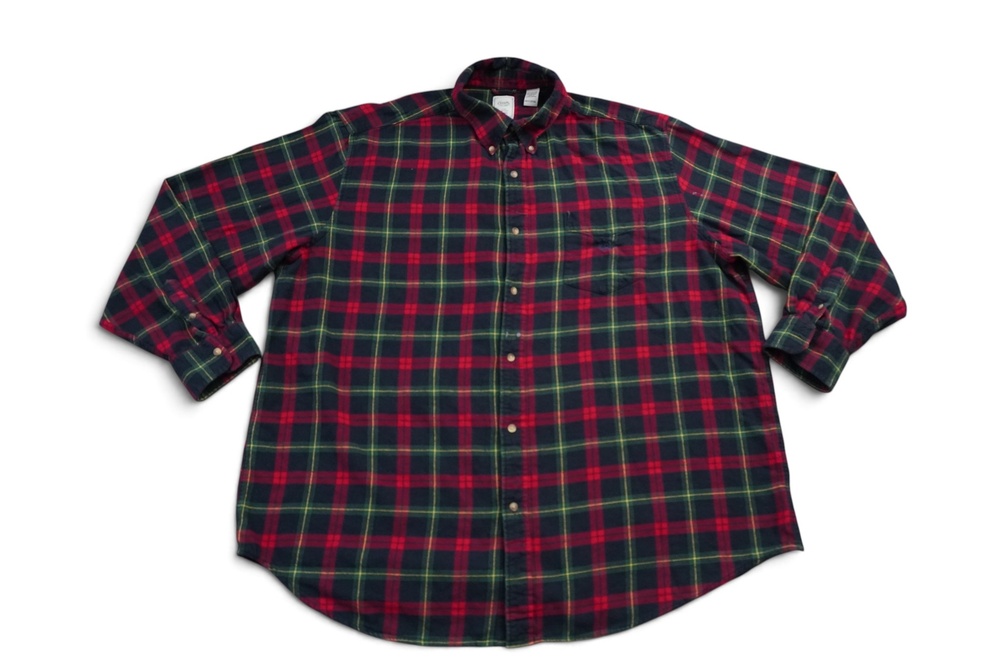 Chaps Cotton Flannel Shirt Mens 3XLT Red Green Plaid Button Down Long Sleeve